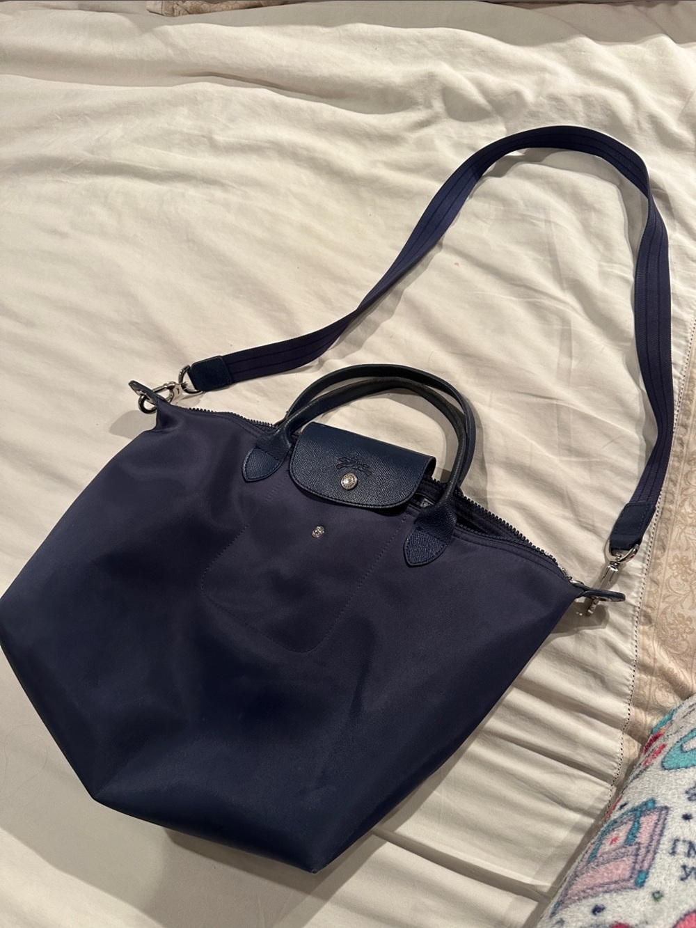 Longchamp Navy Nylon Le Pliage Tote with Removable Strap